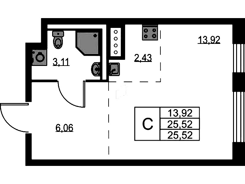 Квартира студия 25.52 м², 4/11 эт., ЖК «Квартал Лаголово»